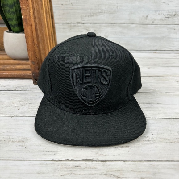 Mitchell and Ness NBA Brooklyn Nets Snapback Basketball Hat Cap All Black‎ OS - Picture 1 of 10
